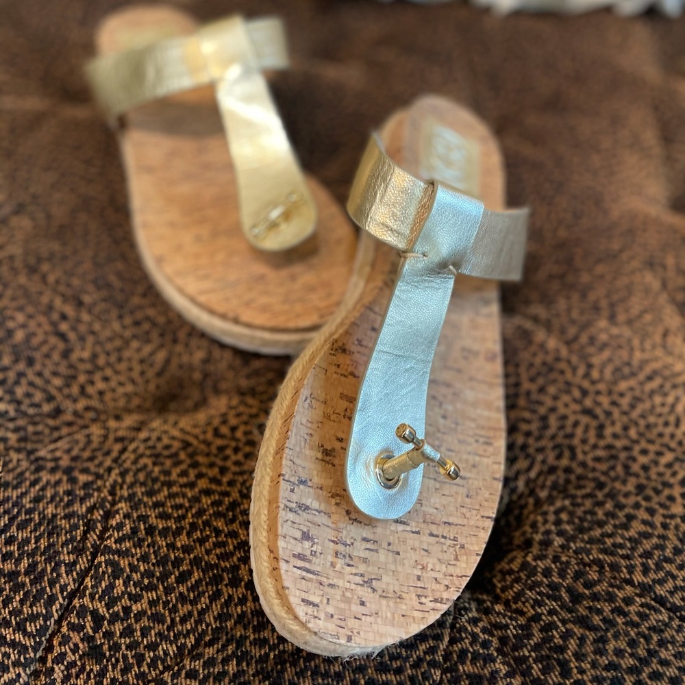 Tory Burch Leather Cork Gold Sandal